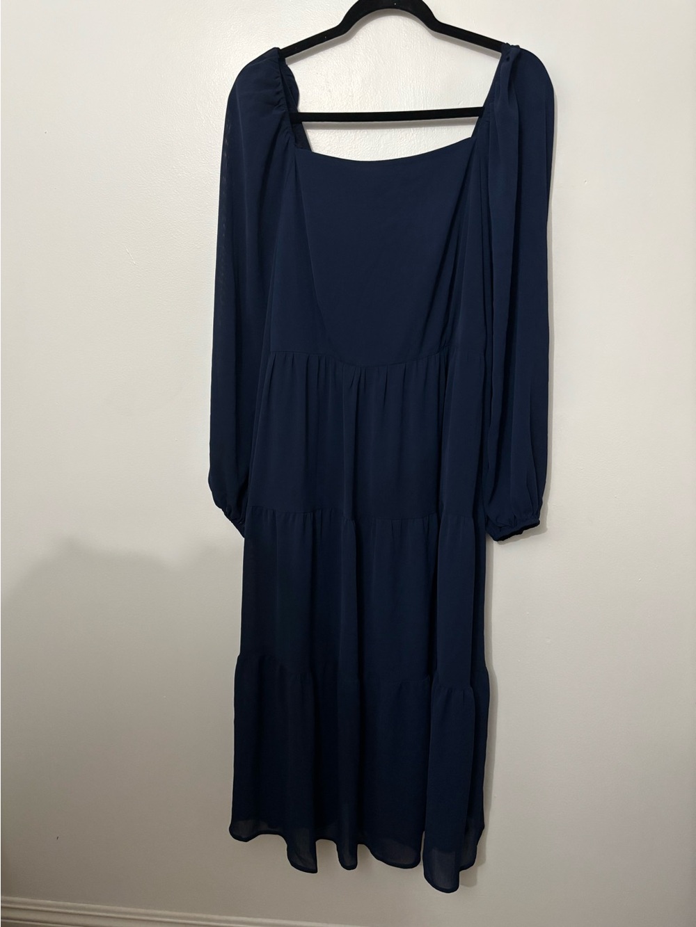 Long Sleeve Navy Tiered Midi Dress for Women